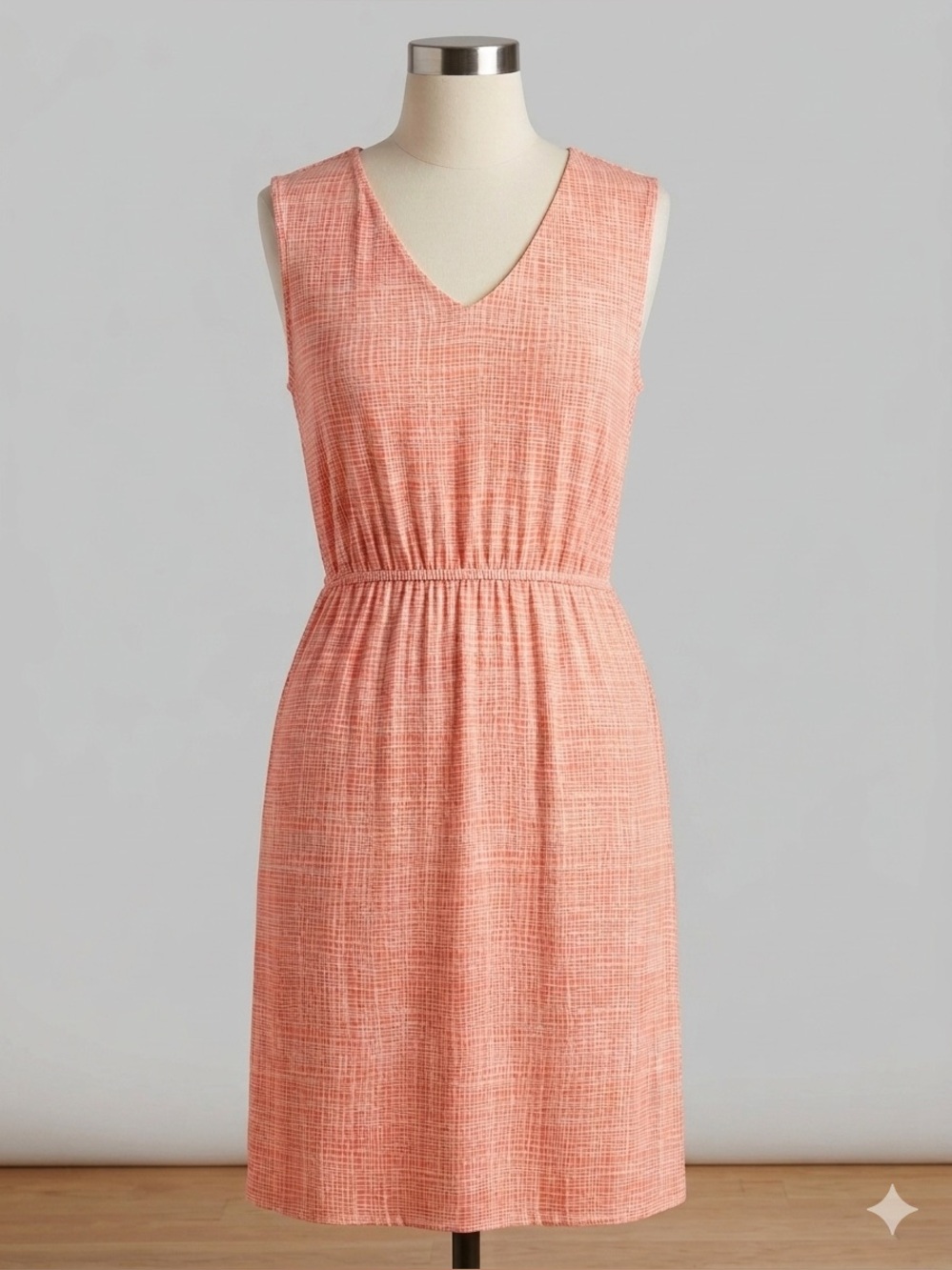 Apt. 9 Petite L Coral Sleeveless Tie Waist Dress Geometric Print NWT